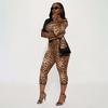 J25St415 New Cross-Border Foreign Trade Leopard Print Off-Shoulder Long-Sleeve Crop Top and Tight-Fitting Cropped Pants Two-Piece Set