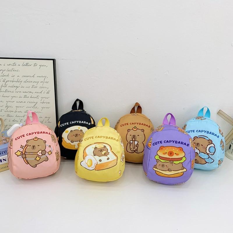 Capybara Cute Drinking Milk Tea Burger Toast Cake Cartoon Pattern Kid Backpack