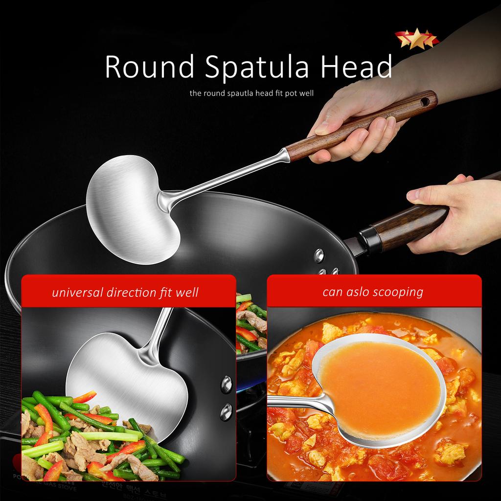 GEDO 99.9% Anti-bacterial LFGB Certification 316 Stainless Steel Cooking Spatula Spoon Colander Set Walnut Wood Kitchen Utensils