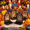 Commemorative Candle Stand for Photos Day of The Dead Photo Frame with Holder, Wooden Mexican Handcrafted Remembrance Display Sugar Skull Memorial