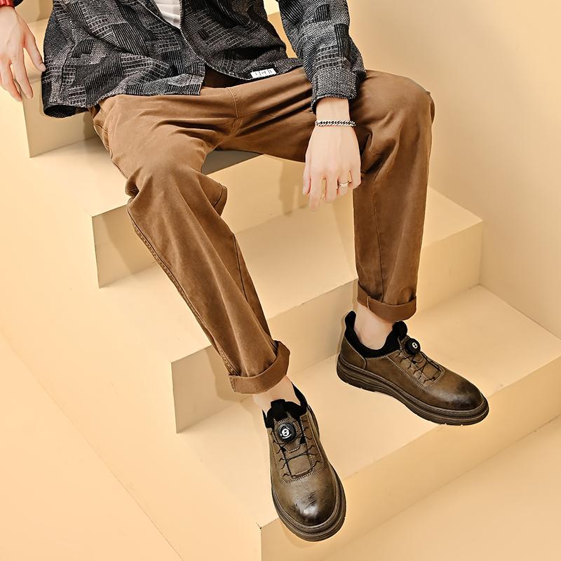 Fashion Men's Leather Shoes Rotating Button Casual Shoes Dress Shoes