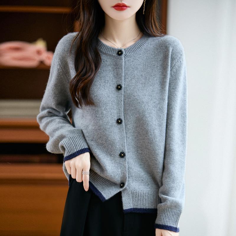 Round-neck Knitted Cardigan, Long-sleeved, Color-blocked, Soft and Loose Warm Jacket, New Autumn and Winter Style