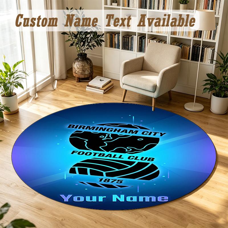 Round Rug Custom NameBIRMINGHAM CITY Football Pattern Non Slip Carpet Home Floor Decor