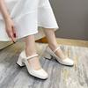 Fashion Fashion Square Heel Shoes Summer New Square Head Shallow Mouth Metal Buckle Set Foot Anti-slip Wear-resistant High Heels