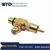 Gold-Plated Copper RCA Splitter: 1 Male To 2 Female Right-Angle Adapter.