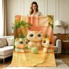 Cozy Flannel Blanket with Cute Cartoon Cat Family Print Soft Warm All Season Throw Blanket for Sofa Couch Bedroom Living Room Home Decor