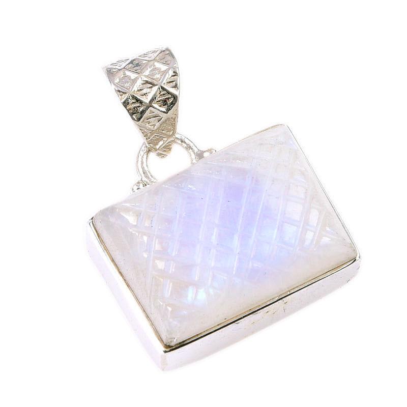Natural Rainbow Moonstone Gemstone 925 Solid Sterling Silver Pendant 1" r9z88
