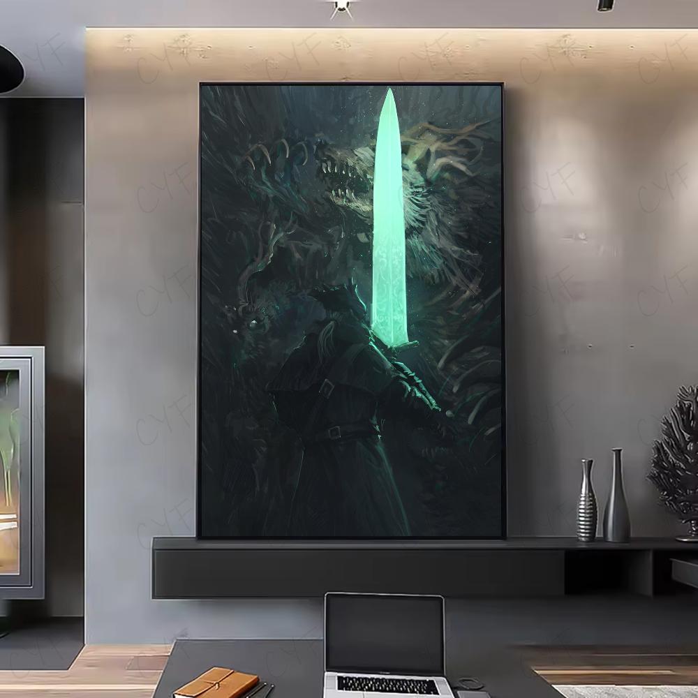 Dark Hunter B-Bloodborne Game Poster HD Art Sticky Wall Waterproof Home Living Room Bedroom Bar Aesthetic Decoration