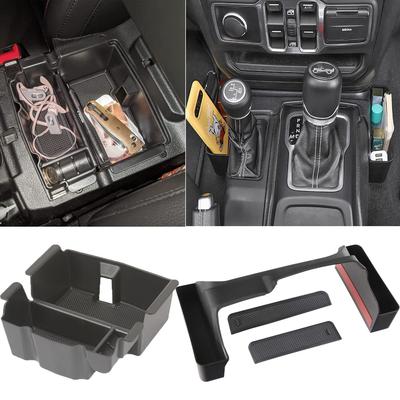 YOCTM Console Box Storage Case for Jeep Wrangler JL Gear Storage Box Center Console Tray Center Armrest Storage Box Custom Part with Mat 2018-2023