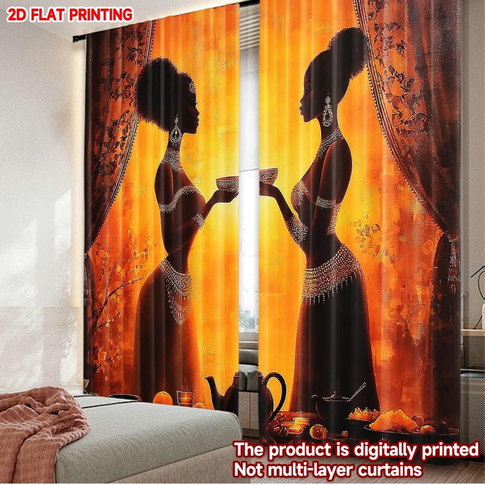 

Set Of 2 Flat Printing Party Curtains African Digital Printed Polyester Drapes Festive Wall Decor Use Room Bedroom Made Sleeping Area Window Treatment W100*H70(CM)-Rod Pocket&2PCS