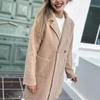 Women's Fleece Jacket Lapel Button Closure Fluffy Gown Coat Solid Color Mid-Length Plush Warm Coat for Office Parties Travel