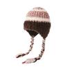 Wool hat female face small Maillard winter fringed braids thickened thermal ear protection hat cold knitted hat cold hat