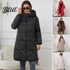 Long Down Jacket Women Winter with Hood Thickened Padded Coat Slim Long-lasting Temperature Locking Waist Zipper Closure Mid Length Windproof