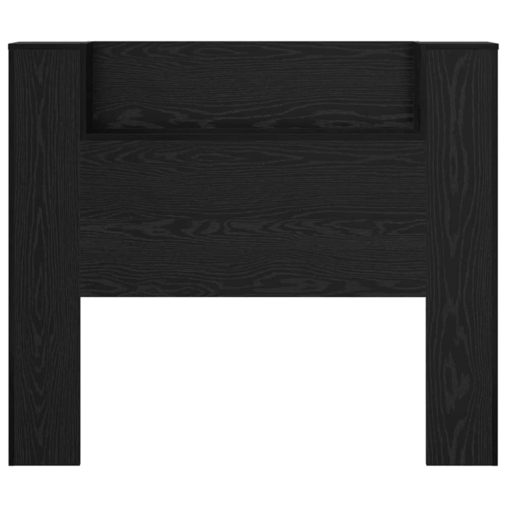 Storage Headboard with LED Black Oak Wood Based Material