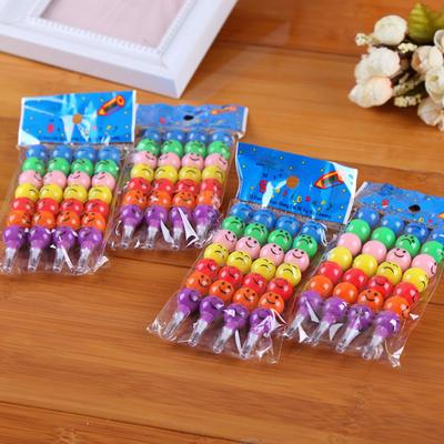 7 Colors Cartoon Face Print Pencils Lovely Round Graffiti Pen Stationery Gifts For Kids Wax  Pencil