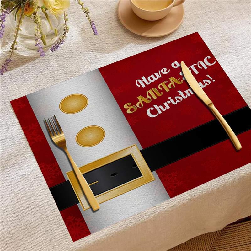 Christmas Digital Print Heat-Resistant Linen Placemat: European and American Birthday Party Table Decor