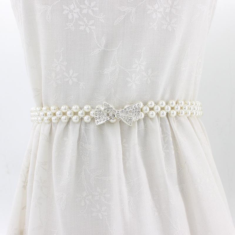 Women'S Rhinestone Pearl Waist Chain Dress Decorative Elastic Belt Women'S Sweet Flower Elastic Waist Seal