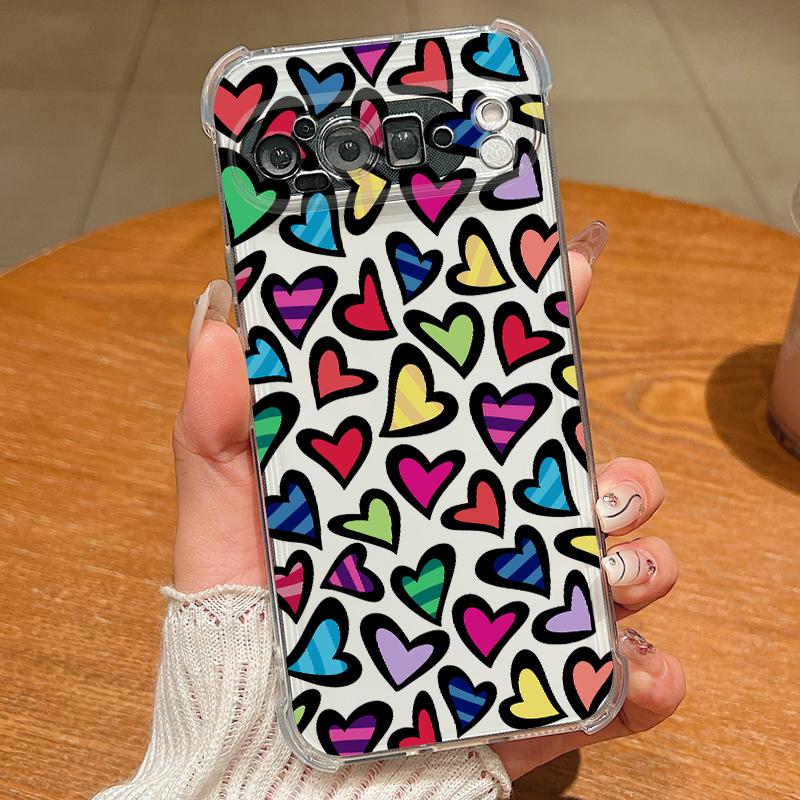 Love Heart Printed TPU Phone Case For Google Pixel 9 Pro Pixel 9 Pro XL Soft Silicone Transparent Back Cover For Google Pixel 9A