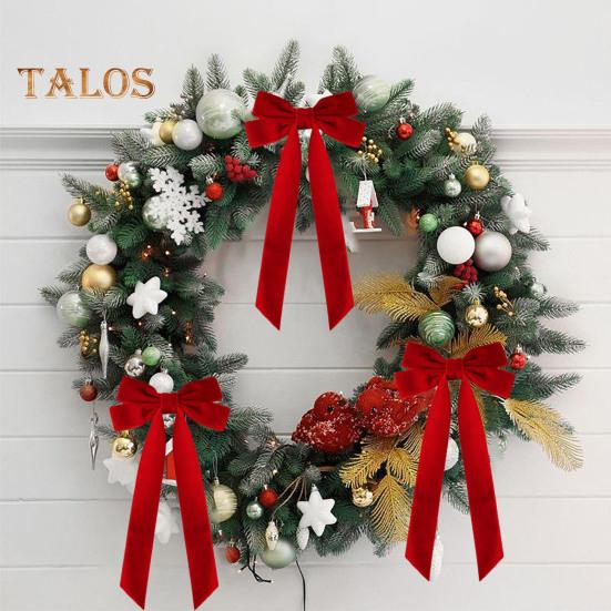 4Pcs Christmas Velvet Bow Ribbon Gifts Garlands Windows Doors Walls Stairs Bow Embellishments Handmade Decoration