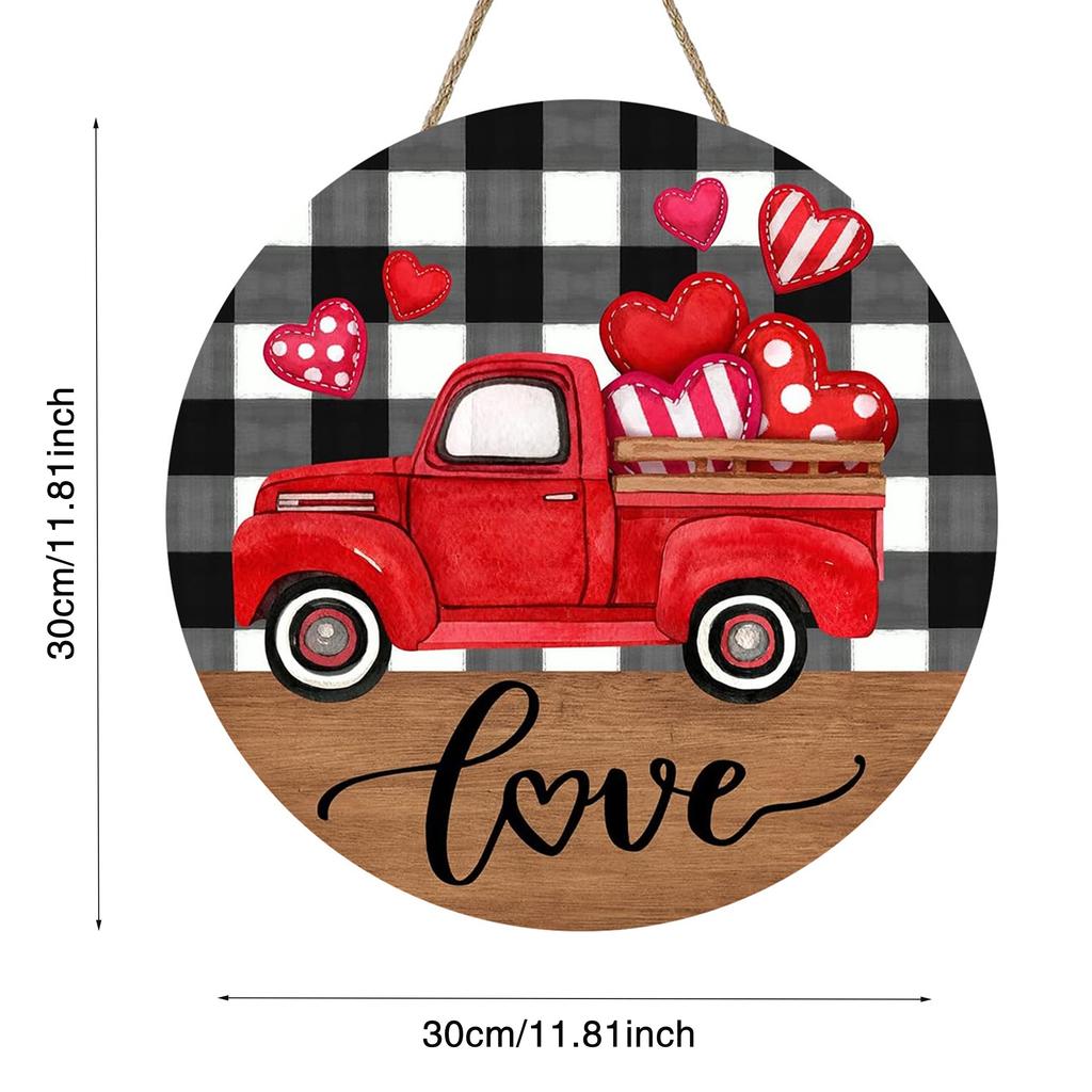 Valentines Day Wooden Door Signs Red Truck Hearts Wood Door Hanger for Front Door Farmhouse Home Party
