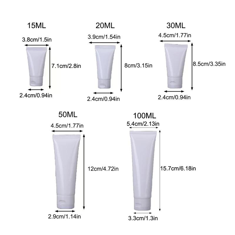 10 Piezas 15/20/30/50/100ml Blancos Tapa Flip Vacíos Tubos Exprimidor Recargables A Prueba de Fugas Viaje Para Crema de Manos Cuidado de la Piel Loción DIY