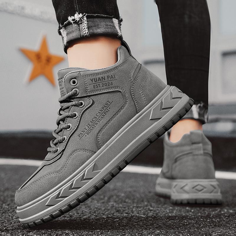 Retro lässige dicksohlige erhöhende Arbeitsschuhe, neue Herren Outdoor Wanderschuhe verschleißfeste High-Top Martin Stiefel für Herbst und Winter