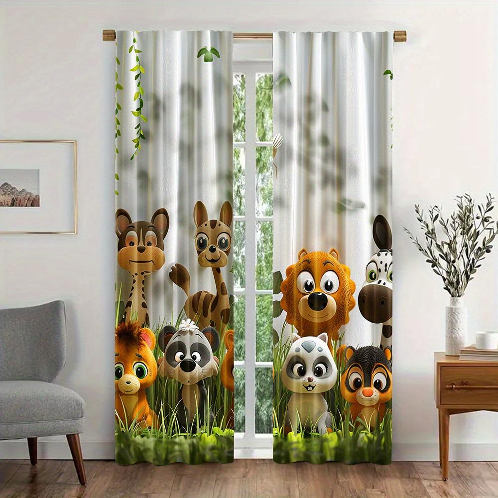 Cartoon Animal Zoo Forest Family Print Curtains Rod Pocket Mount Digital Printed for Living Room Kitchen Bedroom Home Decor 2pcs