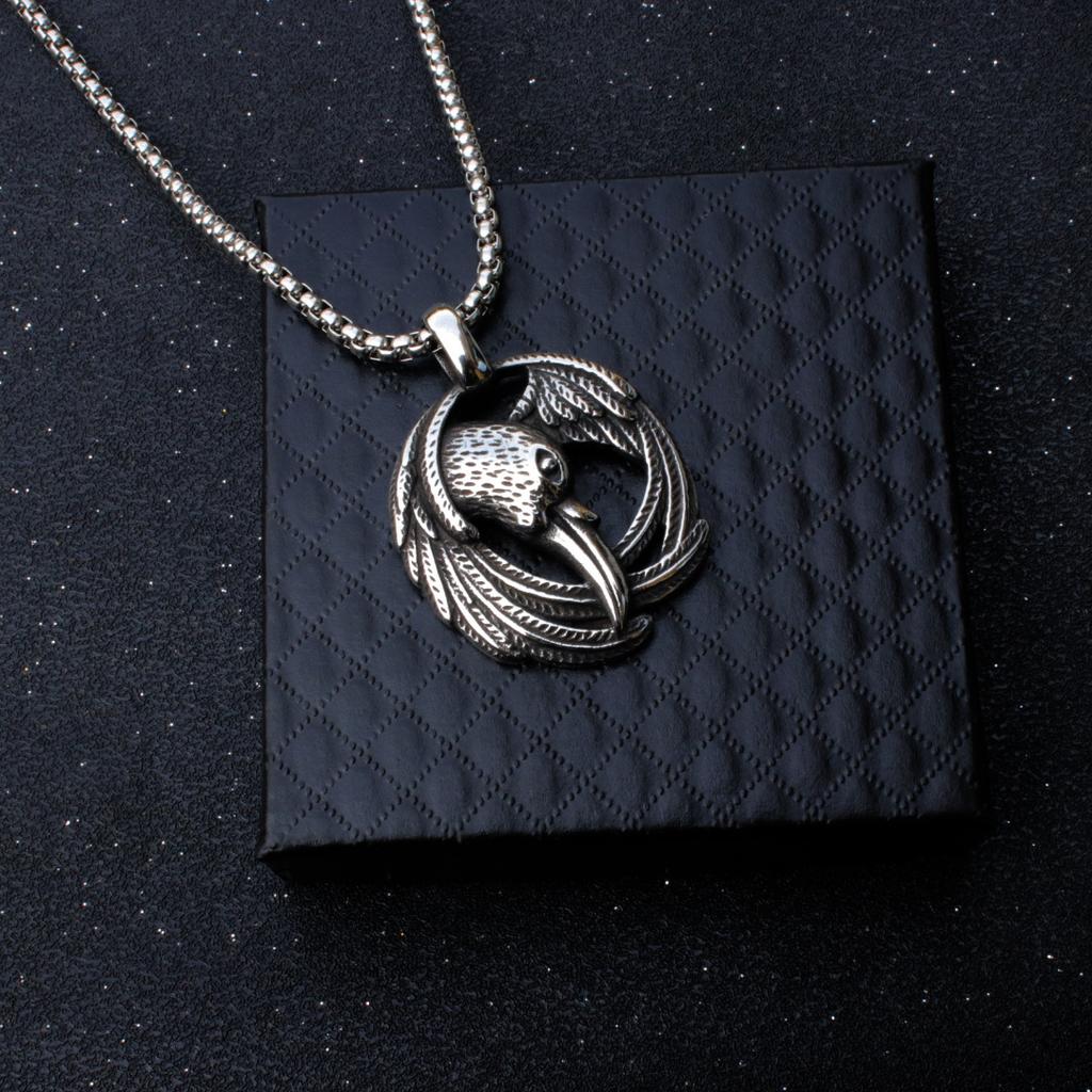 Accessoires, Pendentif Collier Oiseau Supplémentaire Animal Vintage en Acier Inoxydable, Pendentif en Acier Titane pour Homme