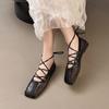 Fashion Square Toe Cross Lace-up Mary Jane Shoes Women's Spring and Autumn Explosive Shallow Mouth Soft Sole Flat Single Shoes