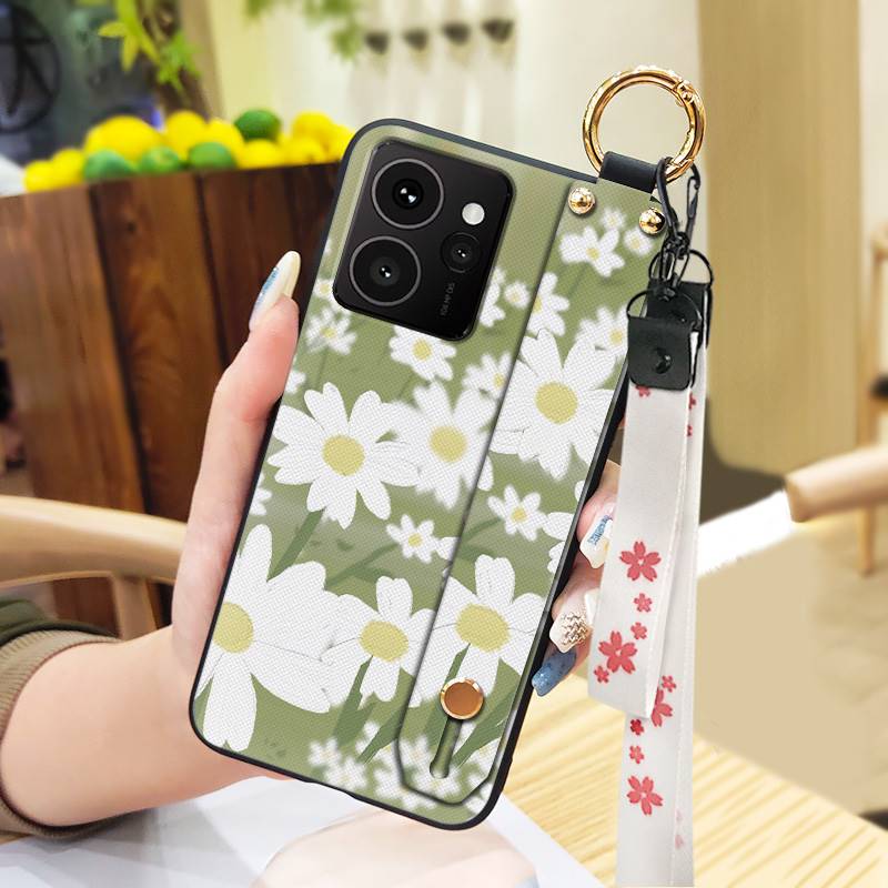 Lanyard Flower Phone Case For Nokia HMD Skyline Kickstand Back Cover Ring Fashion Design Wrist Strap Waterproof Silicone