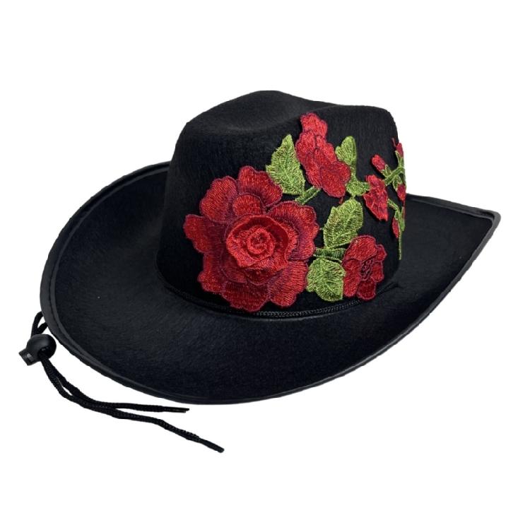 Western Embroidery Flower Hat for Halloween Event Hat Costume Accessory Nightclub Hat Headwear Carnivals Panama Hat