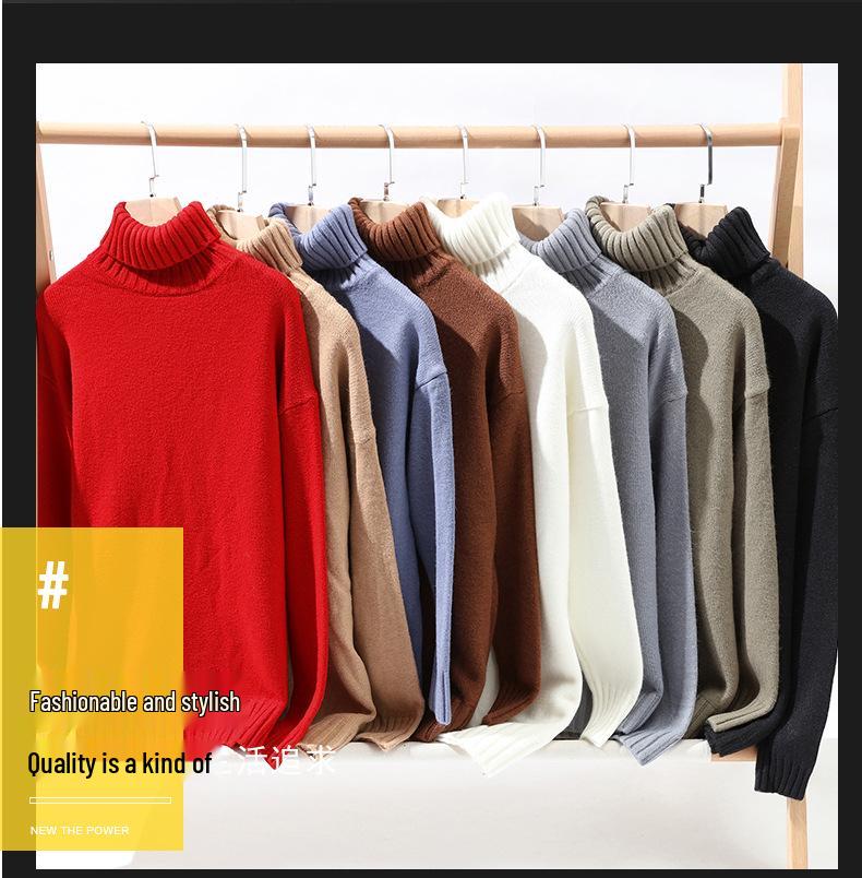 Men's High Neck Solid Color Sweater - Thick, Trendy, and Versatile Knitwear