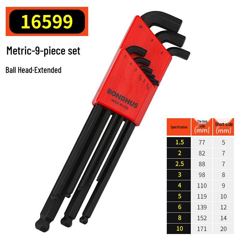 BONDHUS 9-Piece Metric Ball End Hex Key Set 1.5-10mm