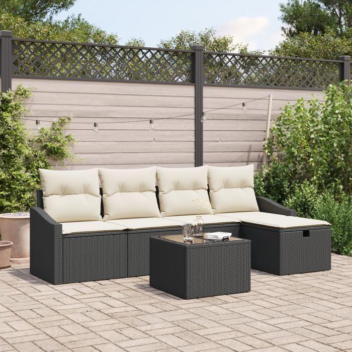 VidaXL Ensemble de canapé de jardin 6 pièces avec coussins Noir Poly Rattan 3360598