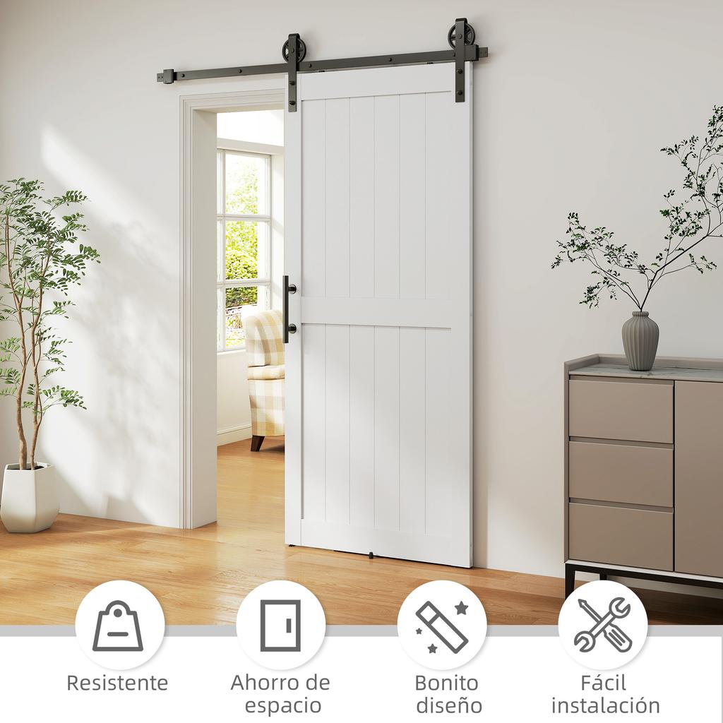 183cm Sliding Barn Door Kit, Sliding Door with Track, Hardware, Upgraded Rollers and Floor Guide, Handle, White