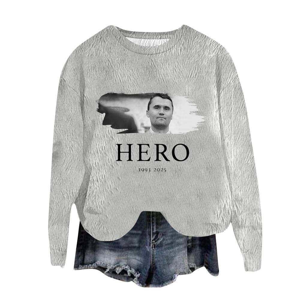 Women's Fashion Round Neck Pullover Top Long Sleeve Tee Printed Sweatshirt
