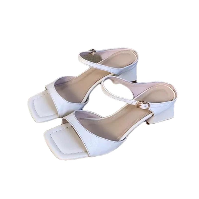 Fashion Elegant Women High Heels Slippers Square Toe Sandals Summer Woman Shoes 2025 New Chunky Shoes Slingback Slides Mujer Zapatillas