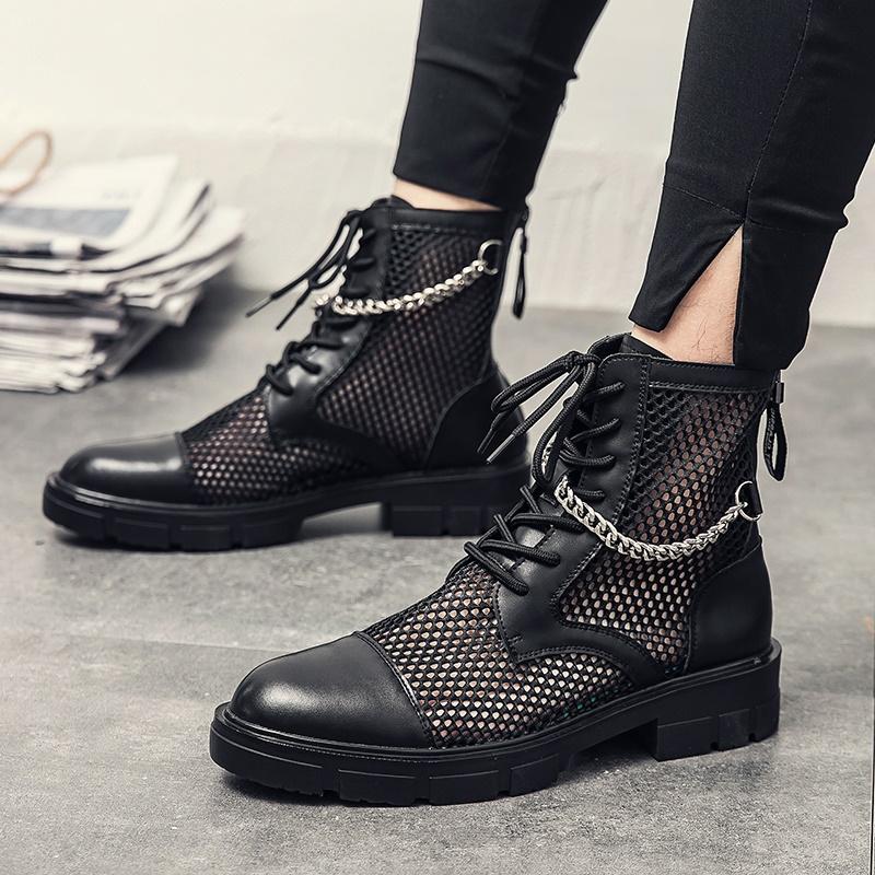 High Tops Trend New Men Summer Hollow Out Breathable Sandals Metal Chain Rock Punk Breathable Shoes Hombre Footwear