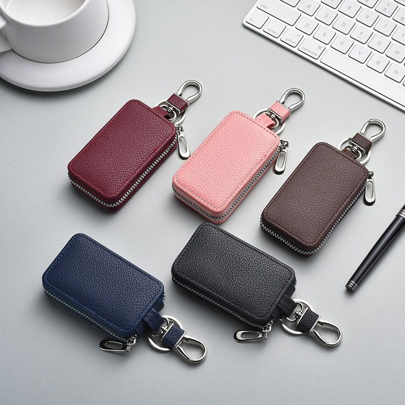Leather Car Key Holder Pouch Men's and Women's Universal Zipper Keys Bag Organizer Gift High-end Car Key Case Cover Key Wallet