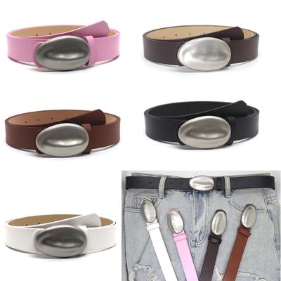 Oval Shape Metal Buckle Waist Belt Adjustable Belt Simple Solid Color PU Faux Leather Waistband for Women Jeans Dress