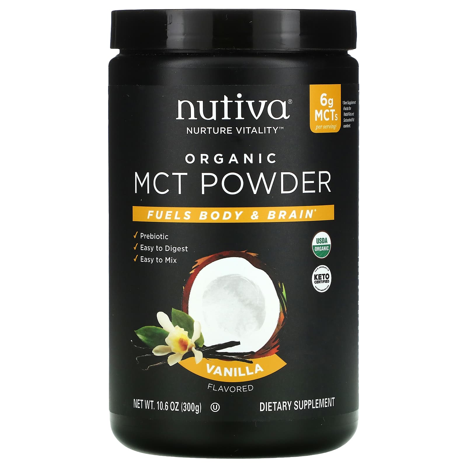 

Organic Medium Chain Triglyceride Powder, Vanilla, 300G(10.6Oz)