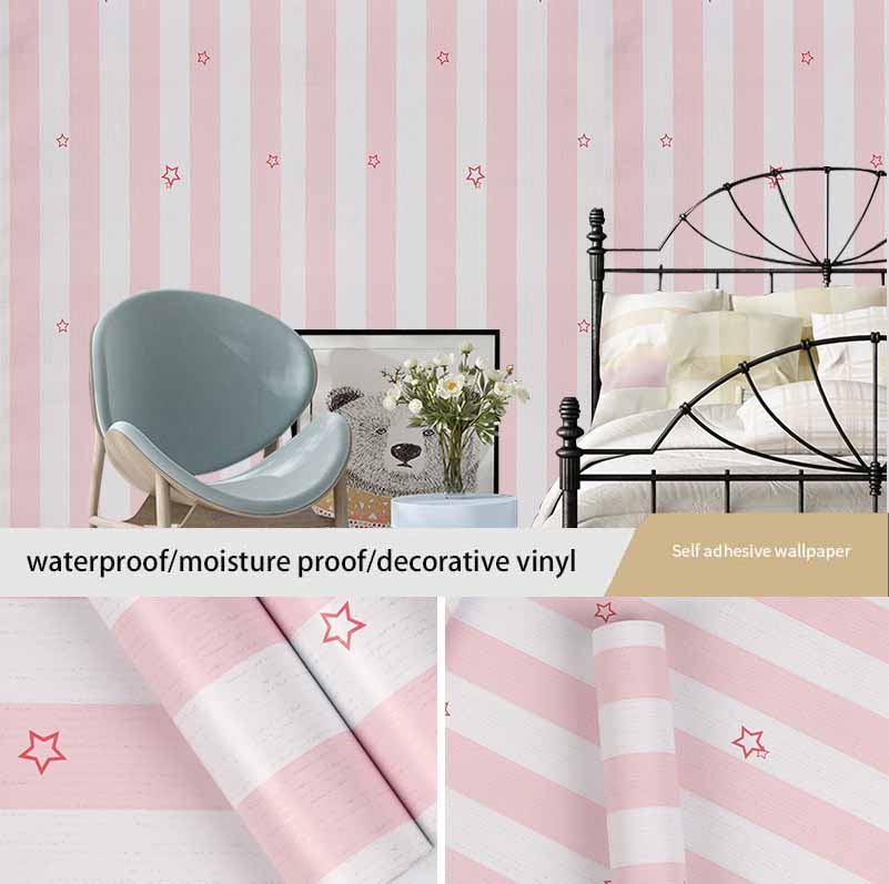 Self-adhesive Cartoon Stars Checkered Bedroom Wallpaper Wall Sticker PVC Desktop Wardrobe Furniture Decor Sticker