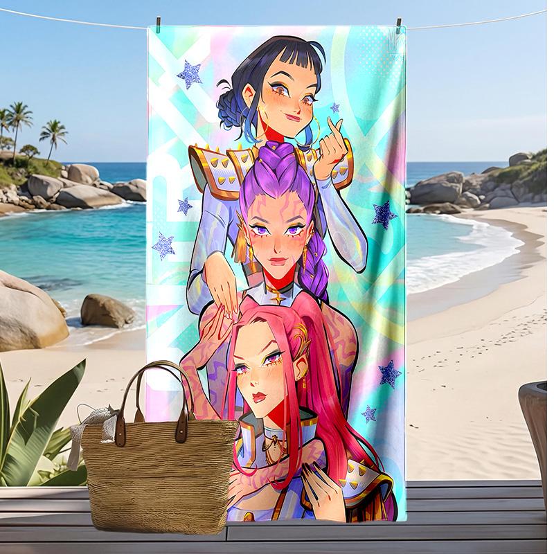 Asciugamano da Spiaggia Stampato Kpop Demon Hunters, Asciugamano Grande Assorbente ad Asciugatura Rapida per Estate e Attività all'Aperto in Acqua