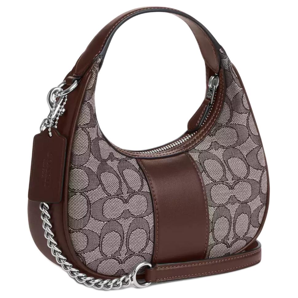 Coach Carmen 20 Logo Leather Shoulder Crossbody Handbag Small Women Handbags Silver Oak Maple CU984-SVS8S