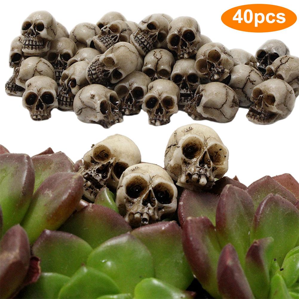40Pcs Halloween Mini Skulls Decor Creative Festival Theme Landscape Resin Decorative Scary Prank Props Garden Potted Plant Decor
