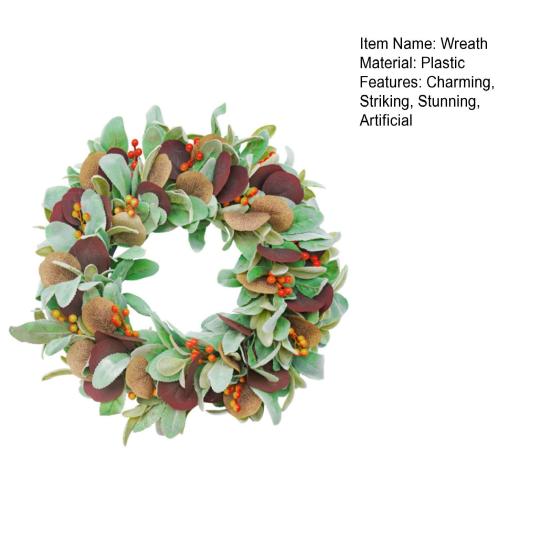 Herbstkranz für Haustür Herbst Künstlicher Kranz mit Lammöhrchen Blättern Eukalyptusblättern für Innen Außen Bauernhaus Wand Fensterdeko