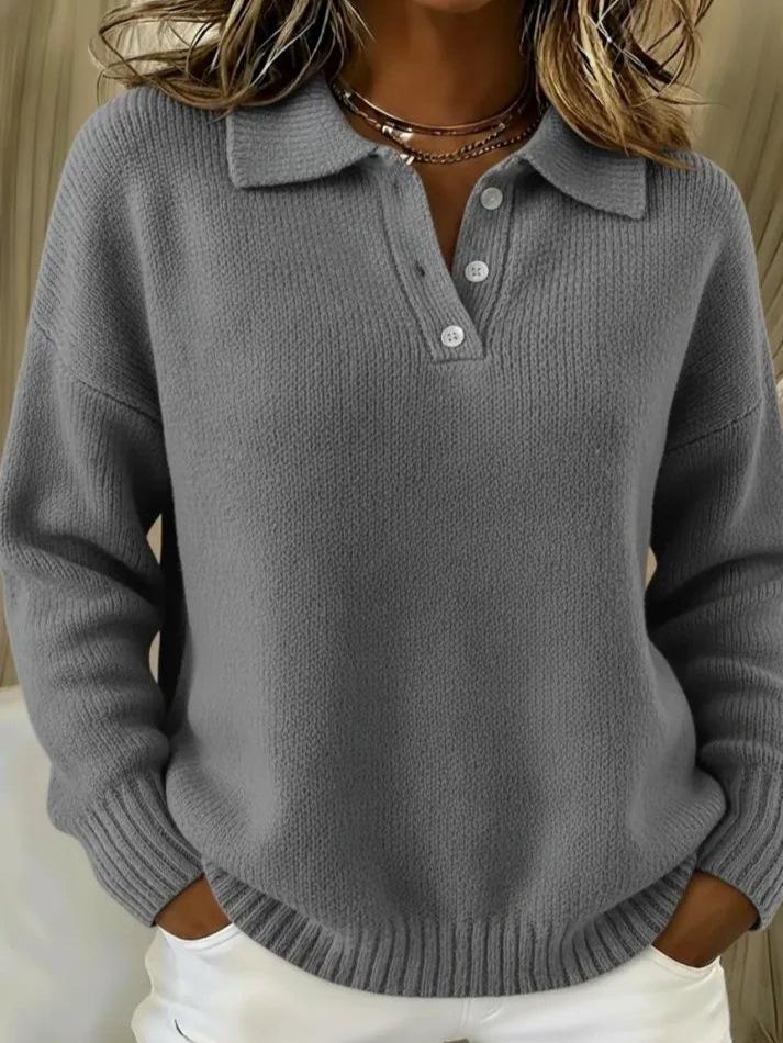 European & American Women's Loose Lapel Long Sleeve Sweater - Autumn/Winter 2025 Collection