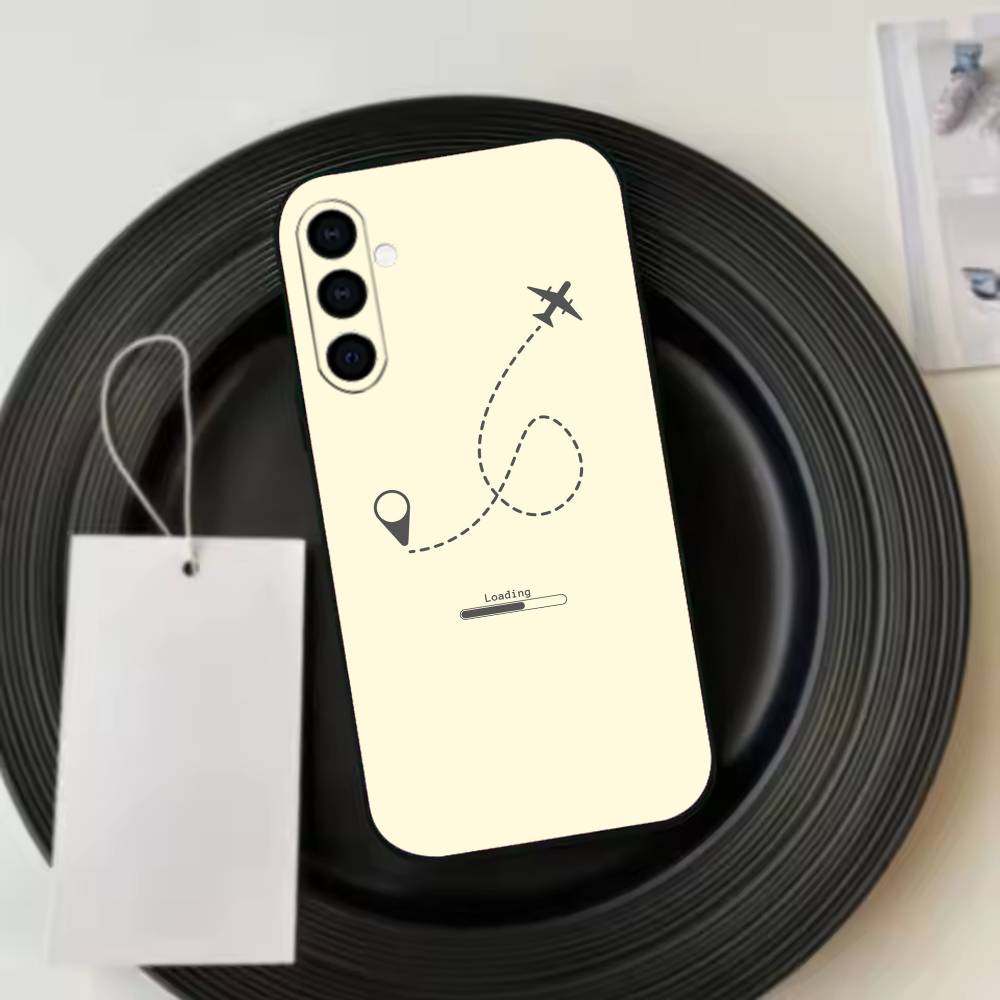 Travel Airplane Route Phone Case Black Silicone Soft For Samsung Galaxy A73,A72,A71,A70,A53,A52,A51