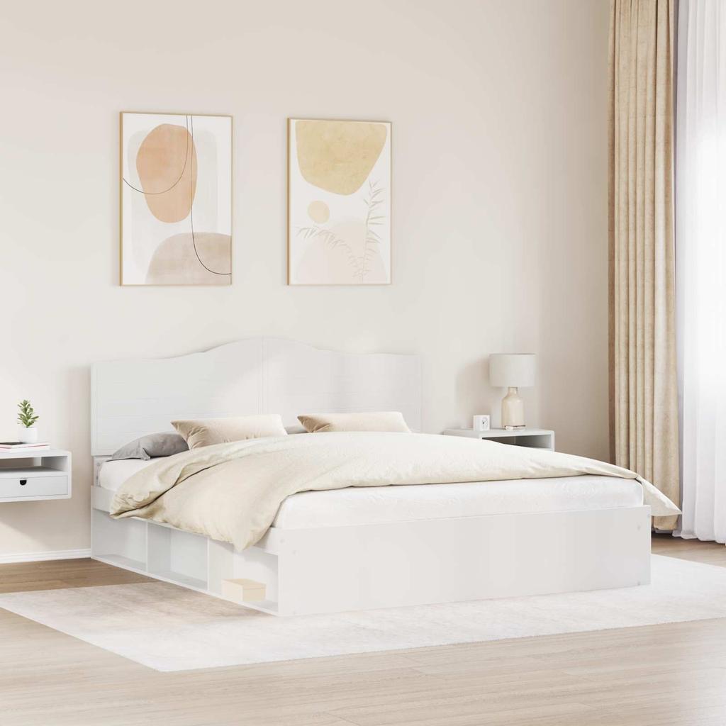 White Bed Frame with Headboard 200 x 200 cm Solid Pine Wood