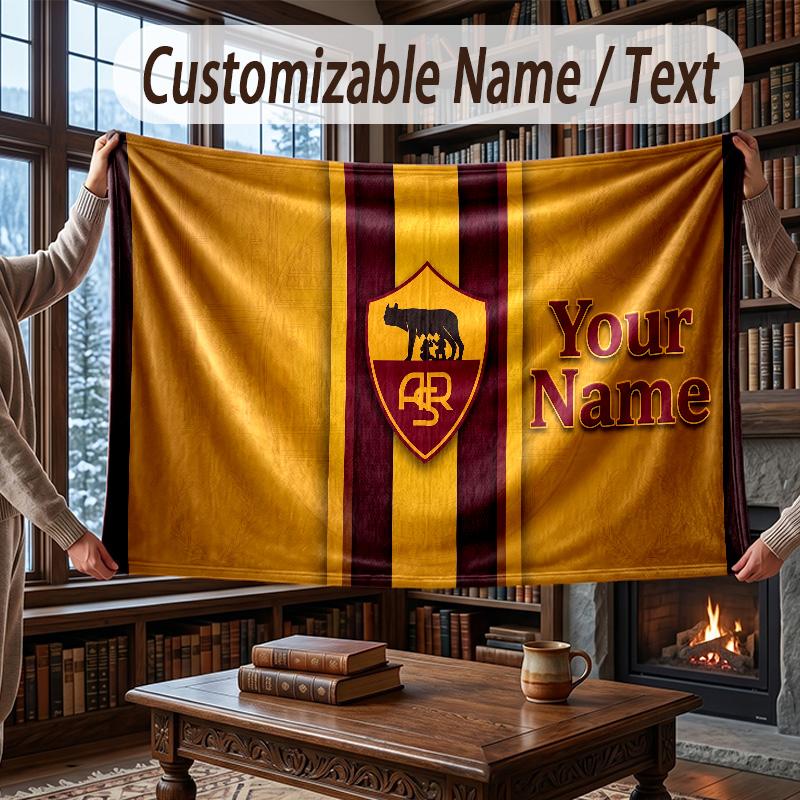 Custom Name Flannel Throw Blanket AS Roma FC Pattern Warm Home Decoration